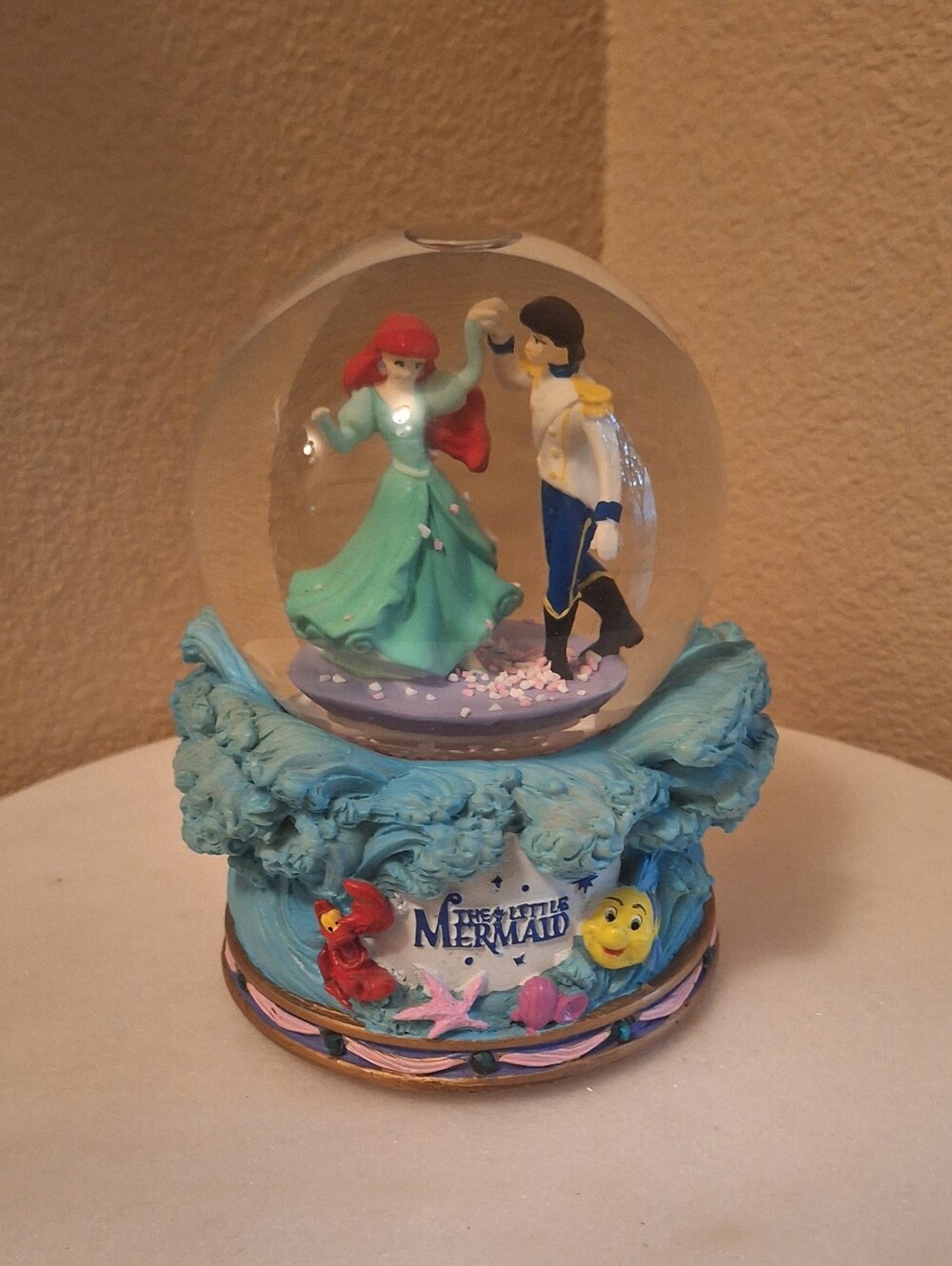 The Little Mermaid Dancing Couple Snow Globe-Active  Wave & Snow With Music 1988